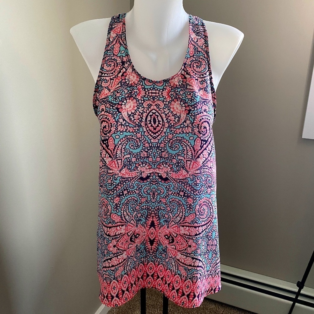 Paraphrase Women's‎ Pink / Blue Abstract Boho Tunic Tank Top Size Small